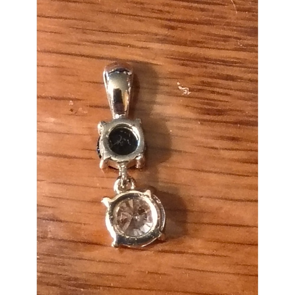 Two Stone Drop Pendant Silver Tone Round Blue Clear CZ Crystal Charm Womens